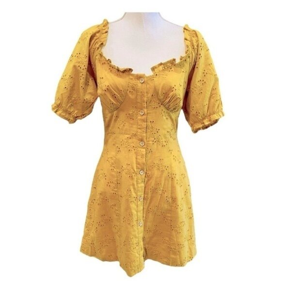 Princess Polly Yellow Cottagecore Dress Medium - Picture 1 of 8